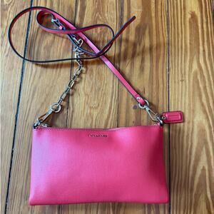 Coach coral pink leather crossbody chain-detail bag